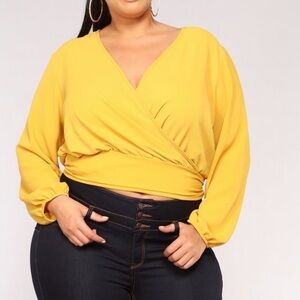 Fashion Nova Mustard Wrap Blouse